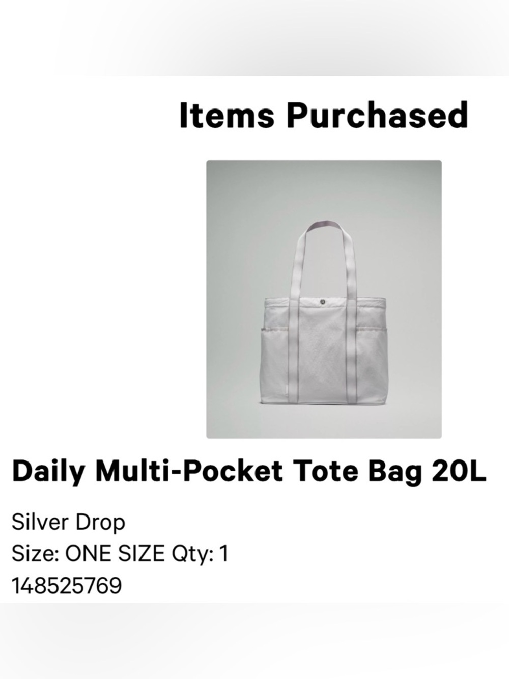 Light Gray Everyday Multi-Pocket Tote Bag 20L